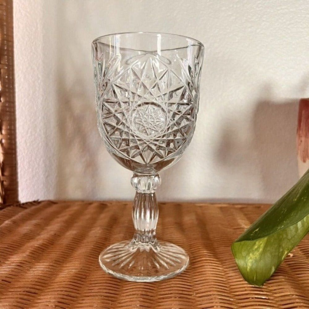 Vintage Libby brilliant Pressed Glass Water Goblet Wine Barware Drinkware